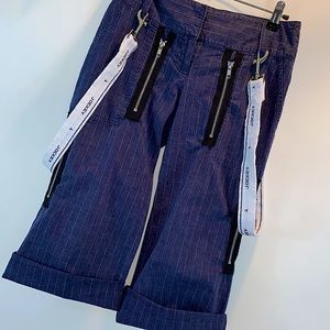 Pinstripe cotton linen bondage strap Capri pants